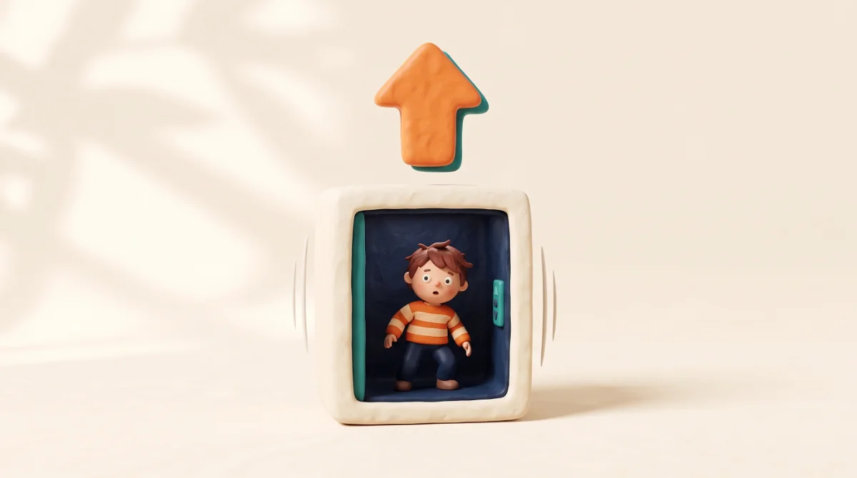 ילד מחימר במעלית שמתחילה לעלות